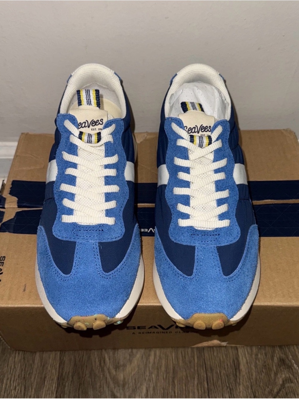 SeaVees Blue & White Suede Acorn trainers size 10 women